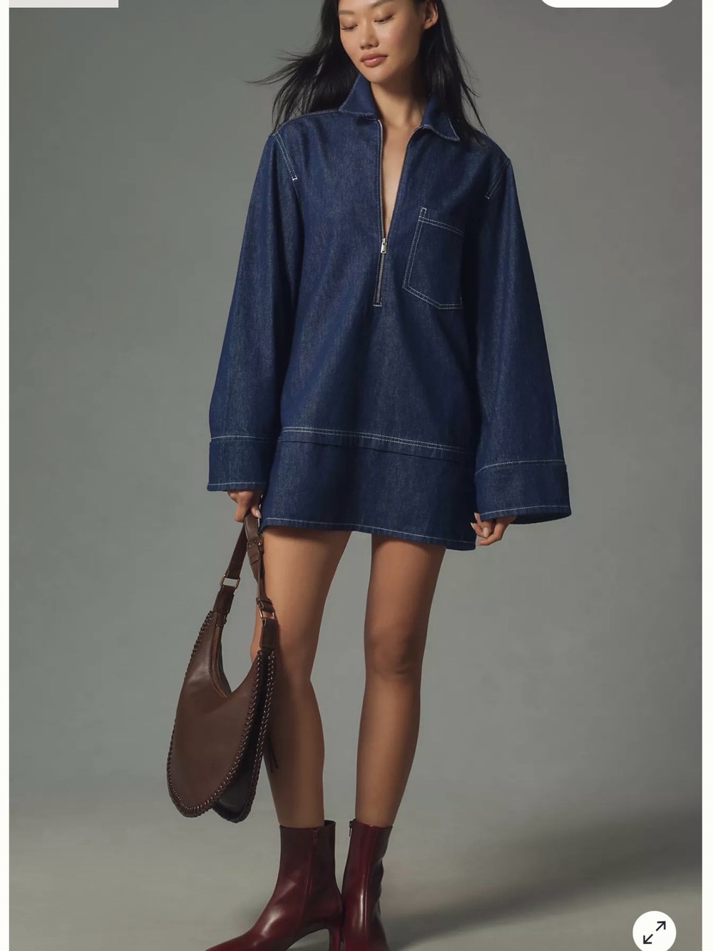 Pile o Denim Half-Zip Tunic Pullover - Dark Indigo from Anthropologie